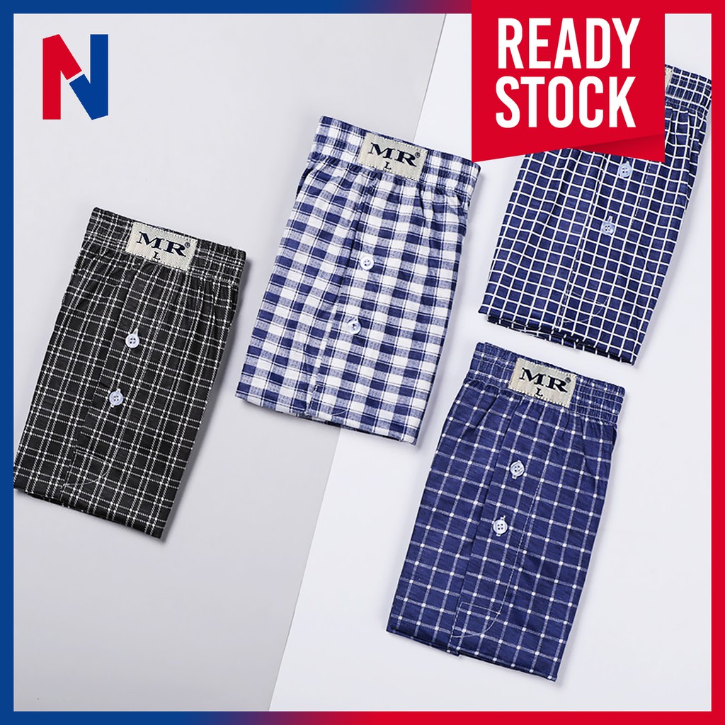 (3PCS | M-4XL) MR Comfort Men’s Boxer Shorts Breathable Polyester Loose Fit | Seluar Dalam Lelaki Butang Depan Longgar