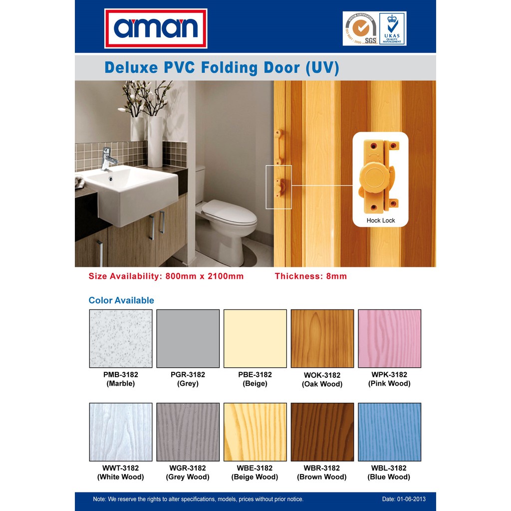 Aman 3182 PVC  Folding Door Pintu  Lipat  PVC  31 x 82 