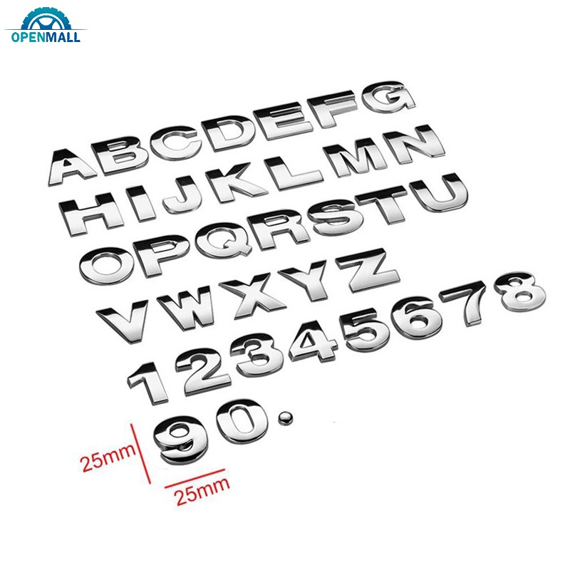 1pc 25mm Silver Metal DIY 3D Alphabet Letter Digital Number Emblem Car Sticker Badge Emblem Decal