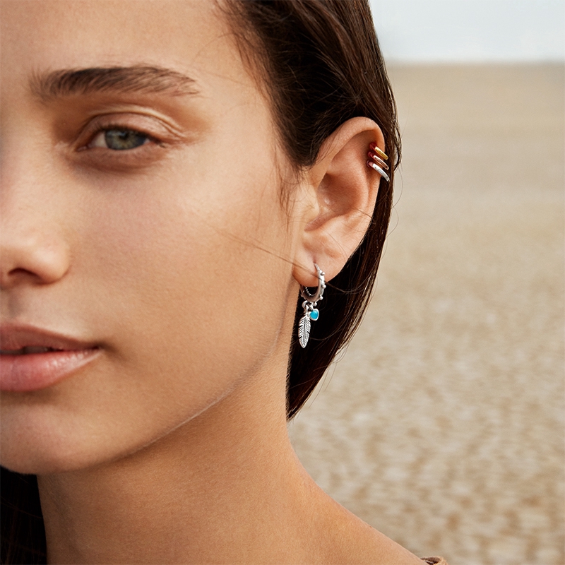 Pandora Feather Hoop Earrings Pandora Spiritual Earrings Pandora