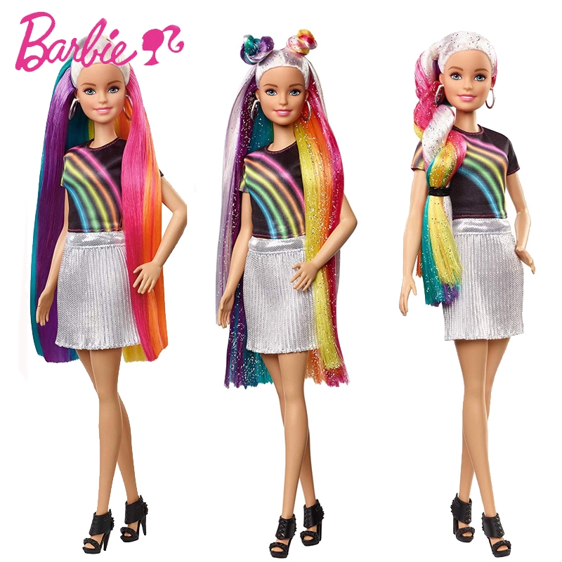 Original Barbie Rainbow Sparkle Hair Doll Rainbow Girl Fashion Kids  Birthday Gift Fashionista Doll | Shopee Malaysia