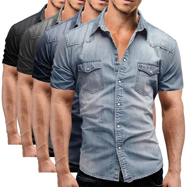 short sleeve denim shirt mens