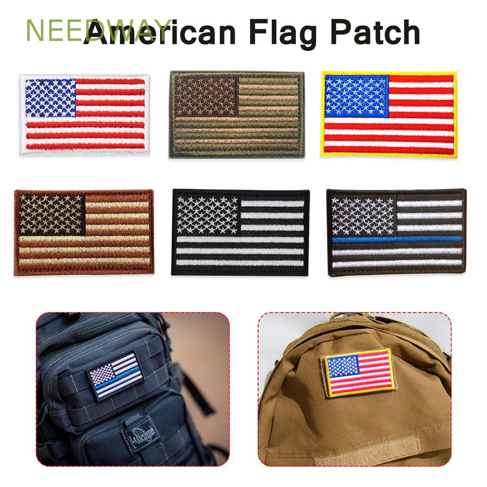 NEEDWAY Thread Clothes Stickers USA Appliques Iron On Patches Tactics Sew On Patriotic American Garment Flag Embroidered