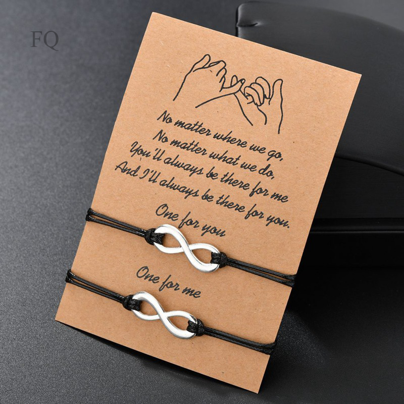 2Pcs/Set Infinity Friendship Lover Couple Charm Card Wish You Me Promise Bracelet Gift