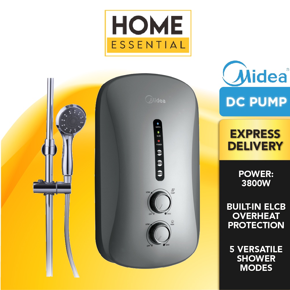 Midea DC Pump Water Heater MWH38P3 (Black / White) 5 Versatile Shower Modes Built in ELCB