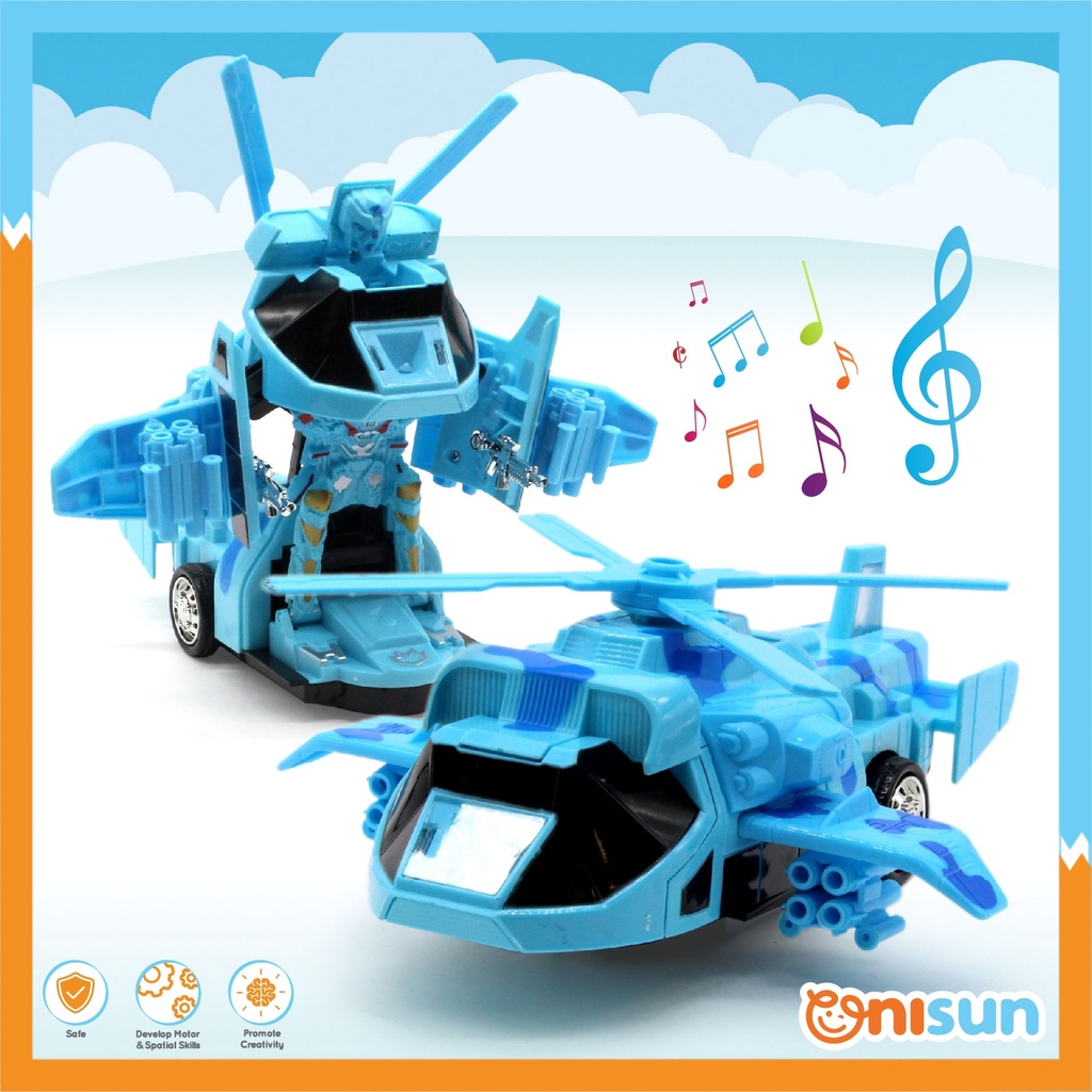 Children Electronic Transformable Helicopter Robot Toy Set (Mainan Robot Kanak-Kanak)