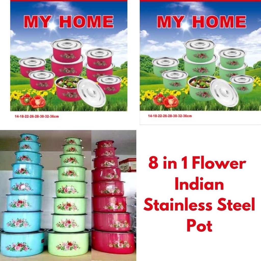[READY STOK] High-Quality 8in1 Flower Indian Cookware Stainless Steel Set Dropship