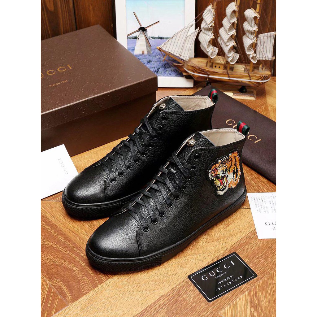 gucci leather high top with tiger
