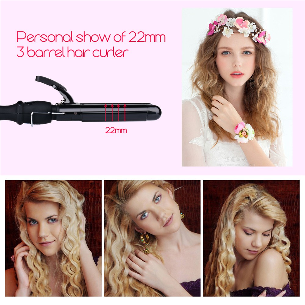 Hair Waver Lcd Display 3 Barrel Hair Waving Iron For Women Jumbo S