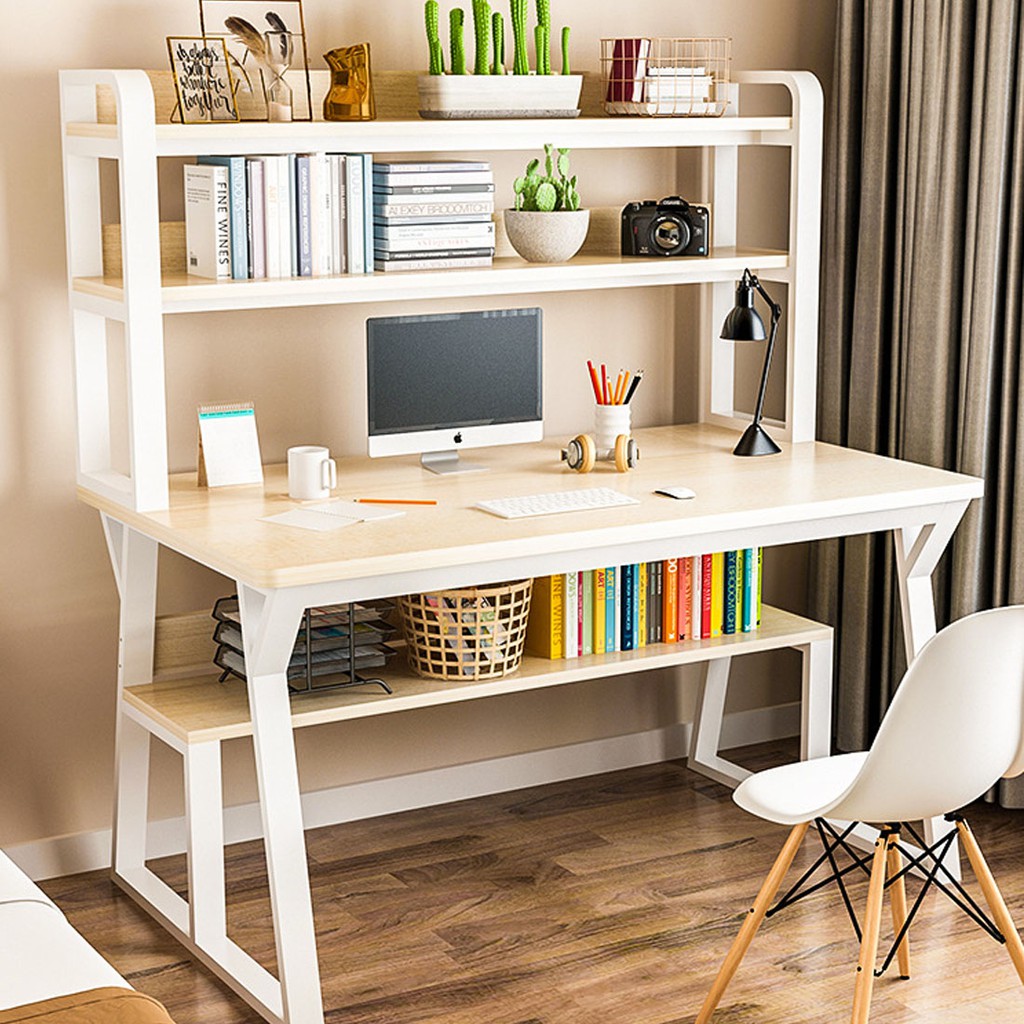 Office Table Modern Simple Computer Desk Home Office Desk With Bookshelf  Dual Tier Student Study Desk Writing Table | Shopee Malaysia