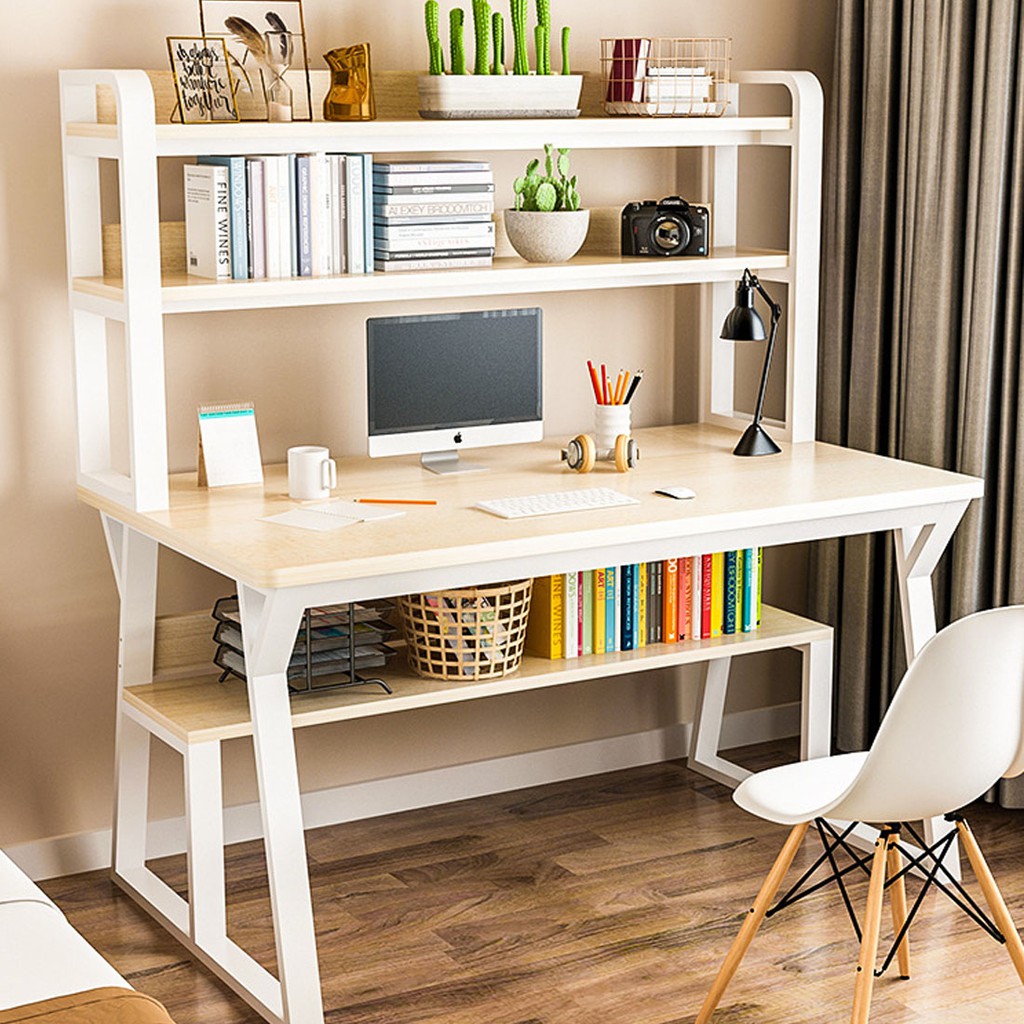 Office Table Modern Simple Computer Desk Home Office Desk With Bookshelf Dual Tier Student Study Desk Writing Table