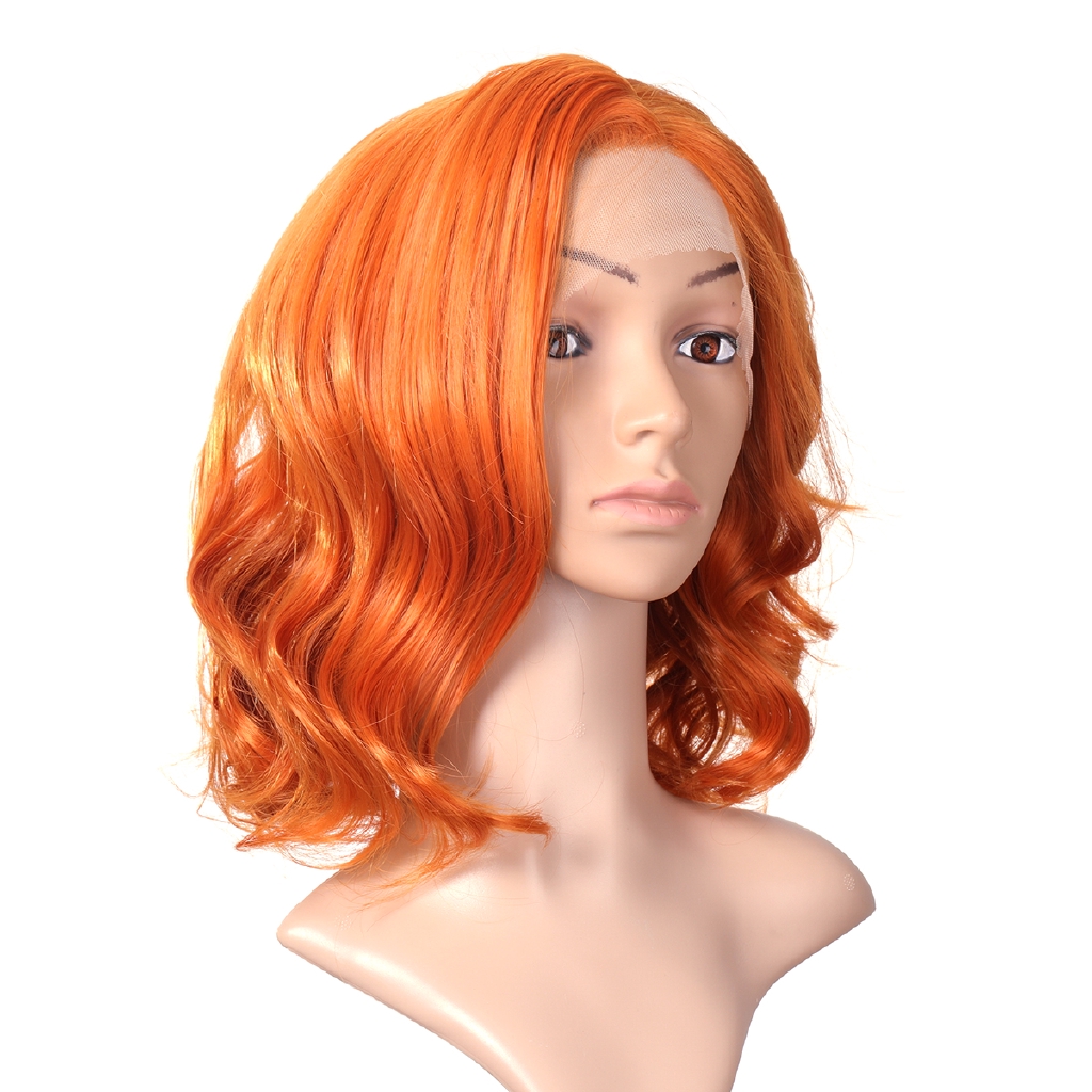 Beautyangel Lace Front Wig Short Copper Red Bob Curly Wavy Side