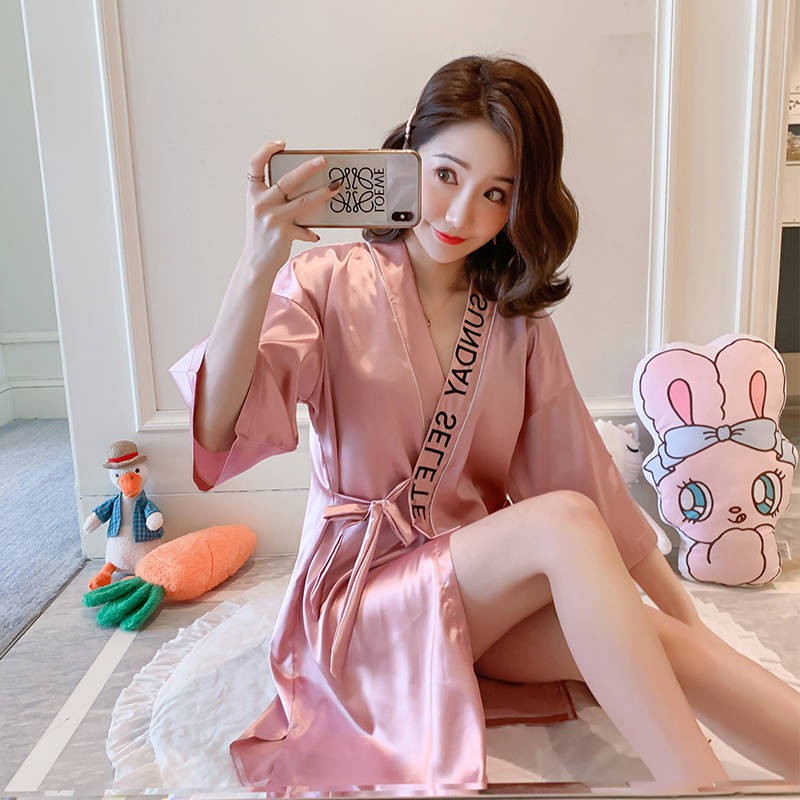 New Arrival Pajamas Wanita Baju Tidur Tali Leher V Neck Fesyen Gaya Jepun Kreatif Musim Panas Kimono Rumah Skirt Pendek Manis Dan Sederhana Shopee Malaysia