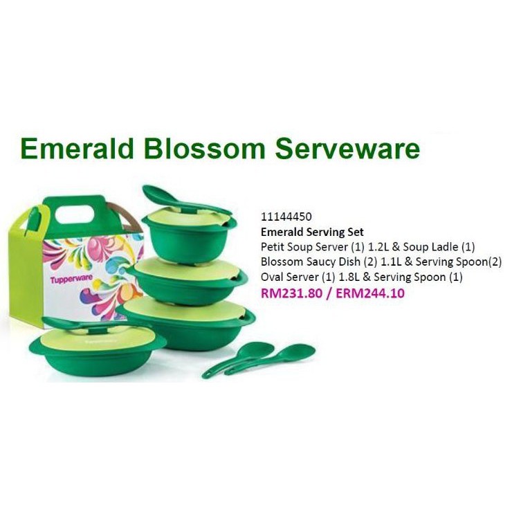 ORIGINAL TUPPERWARE EMERALD BLOSSOM SERVEWARE SET 4PCS Shopee Malaysia
