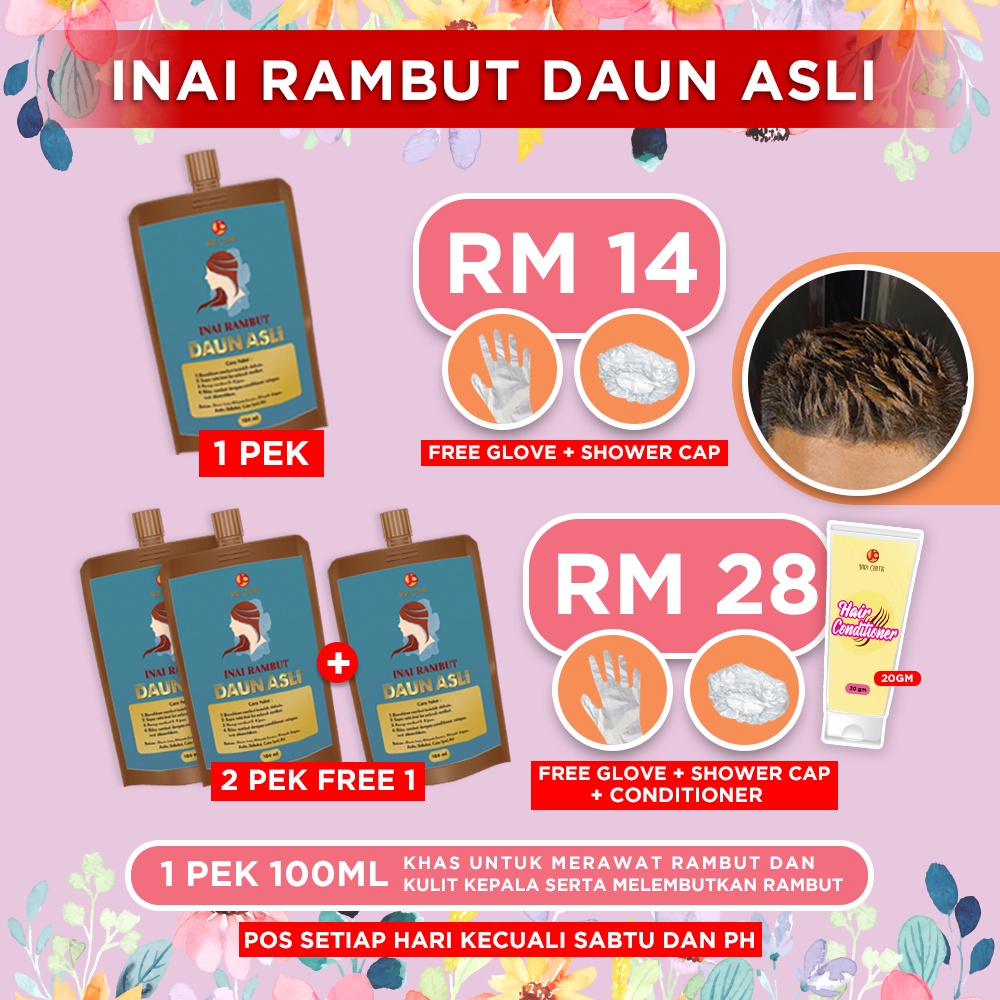 BELI 2 FREE 1 | Inai Rambut Halal Daun Asli Tak Turun Warna Dekat Towel