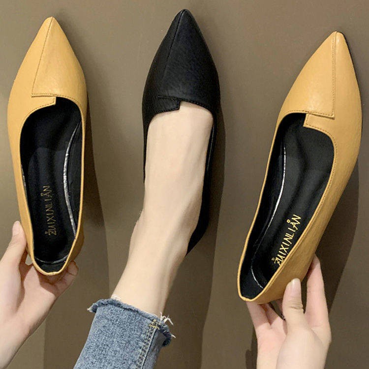 Kasut Perempuan Sandal Wanita Kasut Tunggal Wanita Rata Kasut Kulit Gaya Baru Wanita Mulut Dangkal Tunggal Kasut Tumit Tengah Kasut Kerja Kasut Ibu Kasut Peas Bertumit Tebal Shopee Malaysia