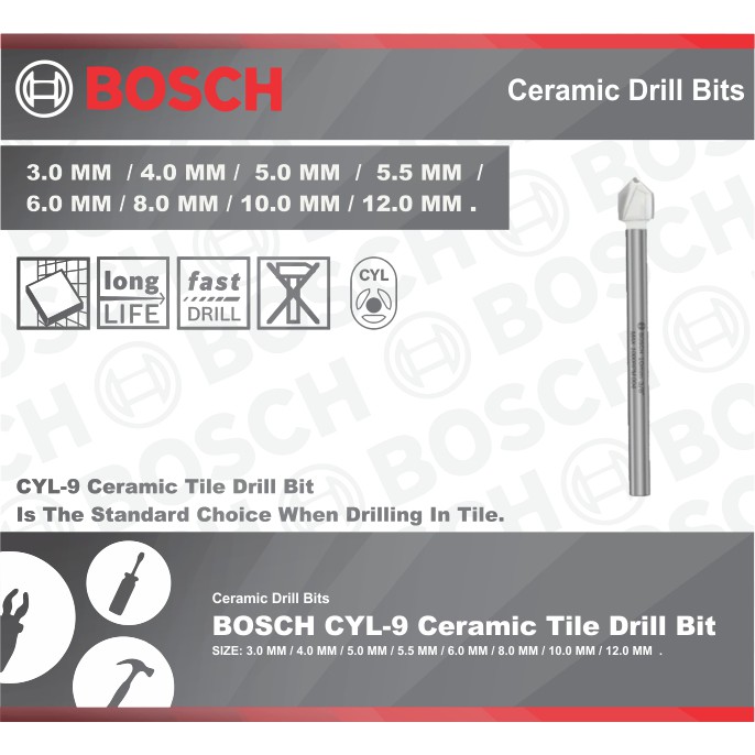 Bosch Cyl 9 Ceramic Tile Drill Bit Size 3 0 Mm 4 0 Mm 5 0 Mm 5 5 Mm 6 0 Mm 8 0 Mm 10 0 Mm 12 0 Mm