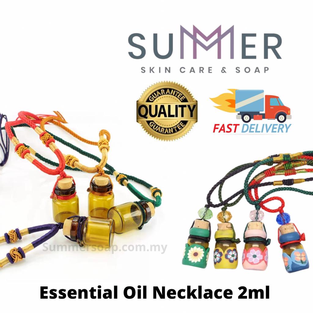 Summer Soap Fragrance Aroma Necklace Amber Glass Essential Oil Bottle 2ml with wooden cork 茶色香薰精油瓶项链吊坠