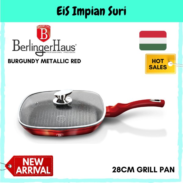 Berlinger Haus Square Grill Pan 28cm Fry Frying Marble Non Stick Griddle Steak 