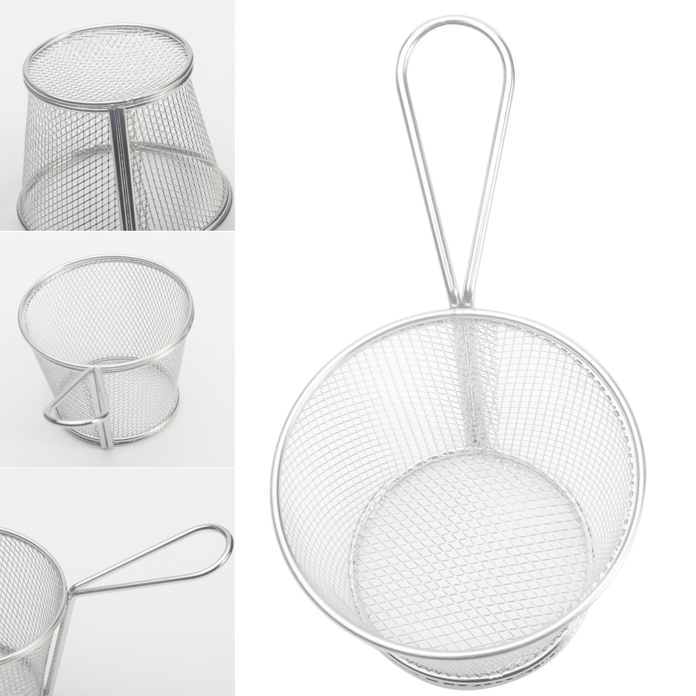 Round Stainless Steel Fried Baskets Sieves Oil Leakage Food Box French Fries Basket 10 5 8 8 5cm 733