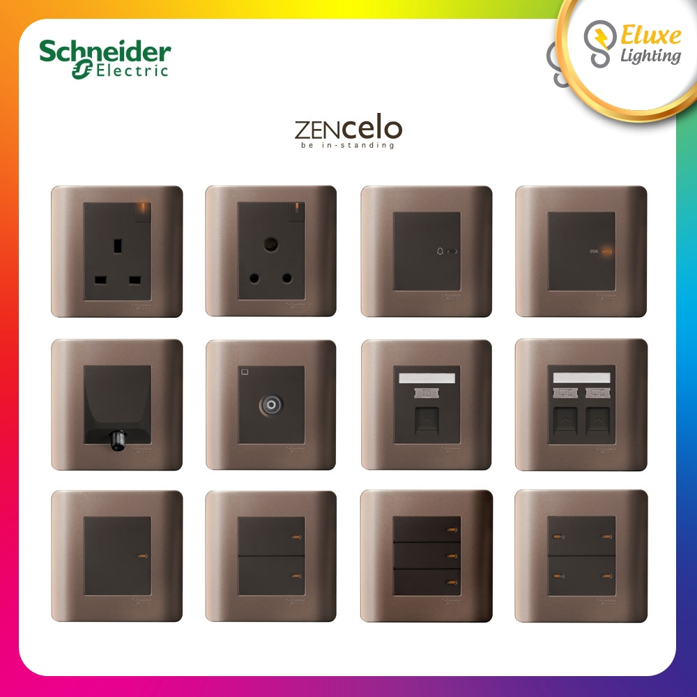 SCHNEIDER ZENCELO SERIES SILVER BRONZE SWITCHES & SOCKETS [FULL RANGE