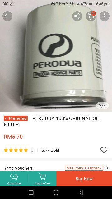 PERODUA 100% ORIGINAL OIL FILTER  Shopee Malaysia