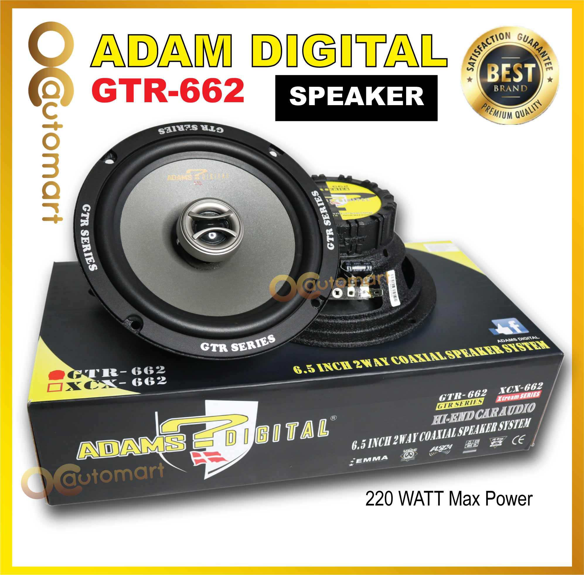 Adams Digital GTR-662 6.5 Inch 2 Way Coaxial Car Speaker (Max Power 220W)