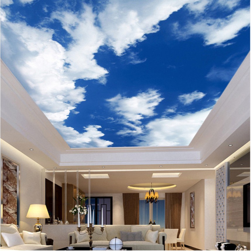 Blue Sky And White Clouds Living Room Bedroom Ceiling Mural