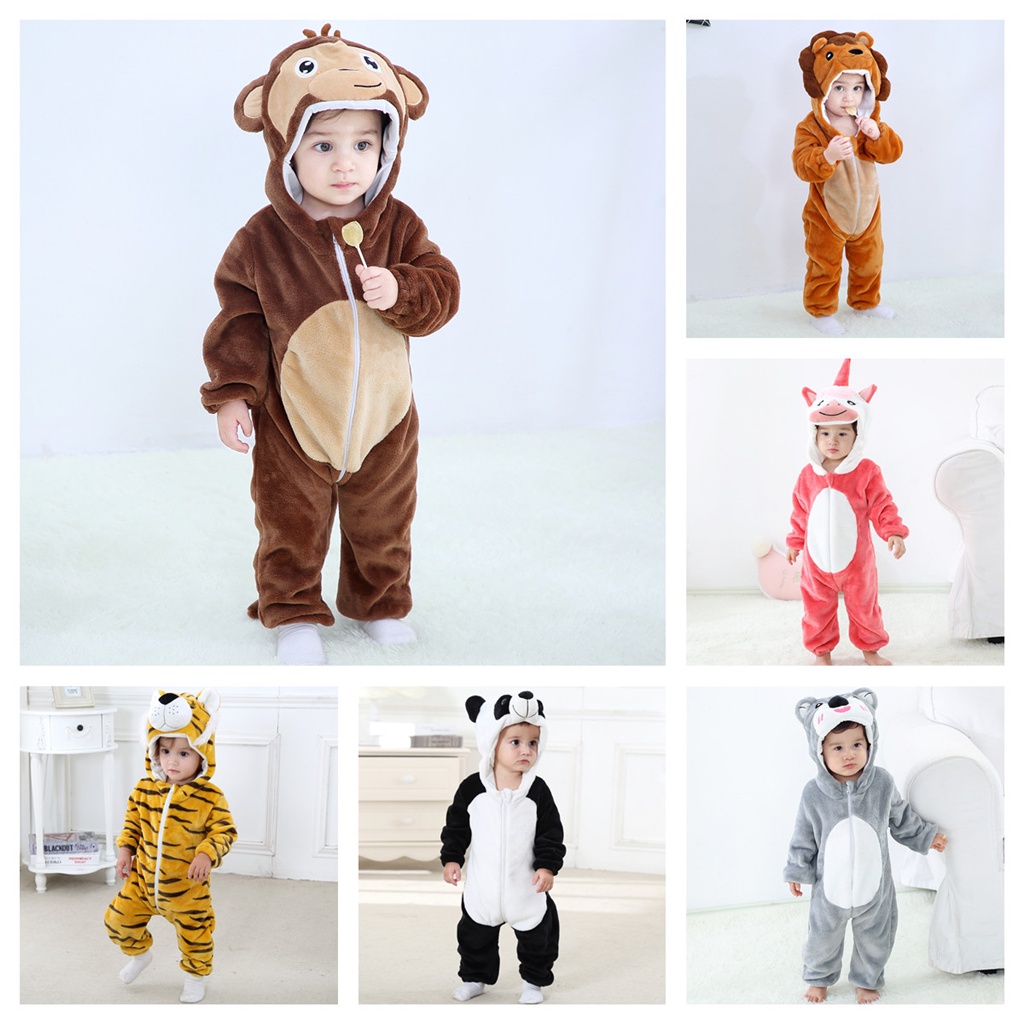 Inflant Newborn Rompers Kigurumi Winter Animal Onesie Kids Jumpsuit Boys Girls Overalls Baby Lion Monkey Unicorn Costumes