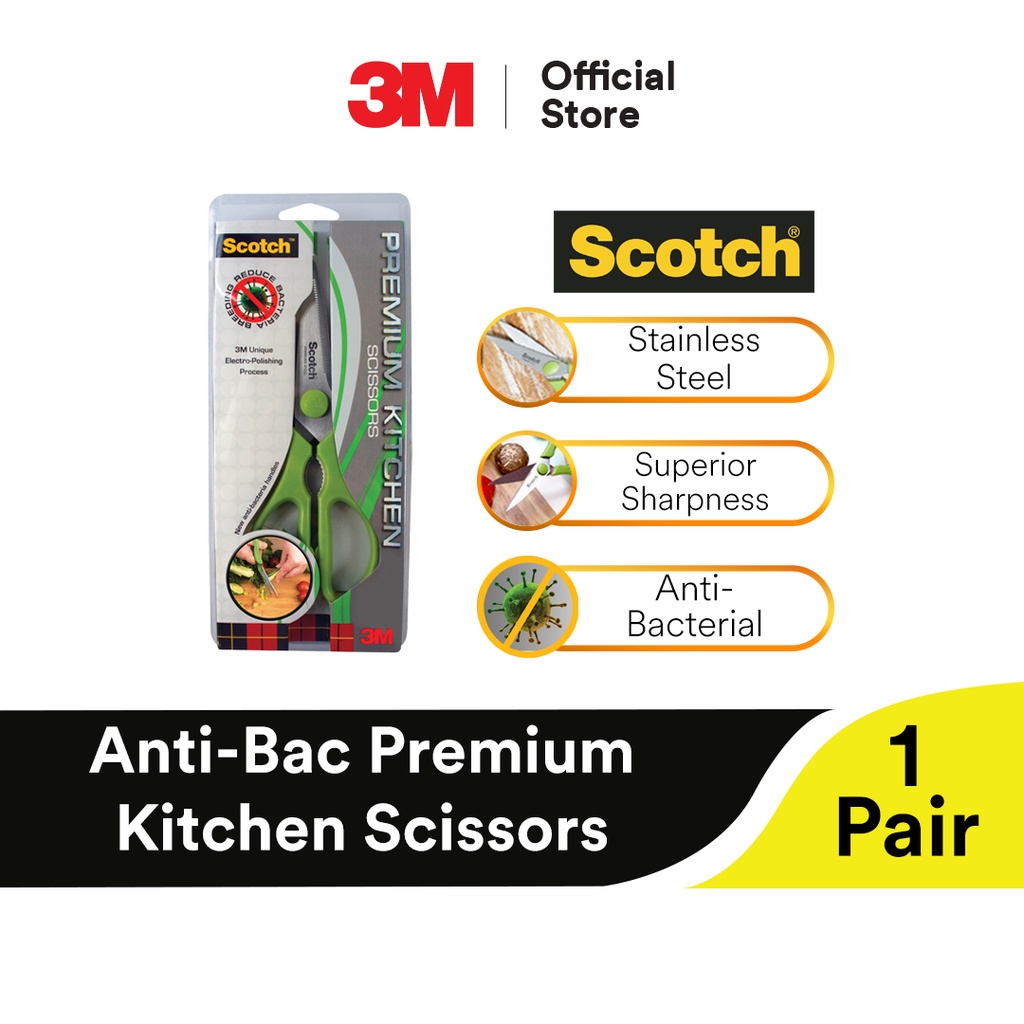 3M Scotch Premium Stainless Steel Kitchen Scissors AntiBacteria, Non
