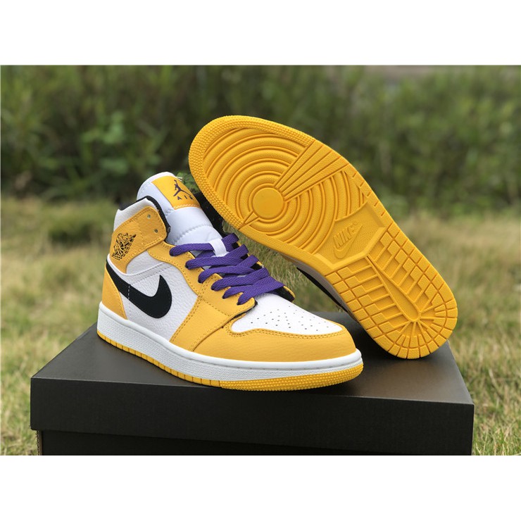 purple yellow white jordans