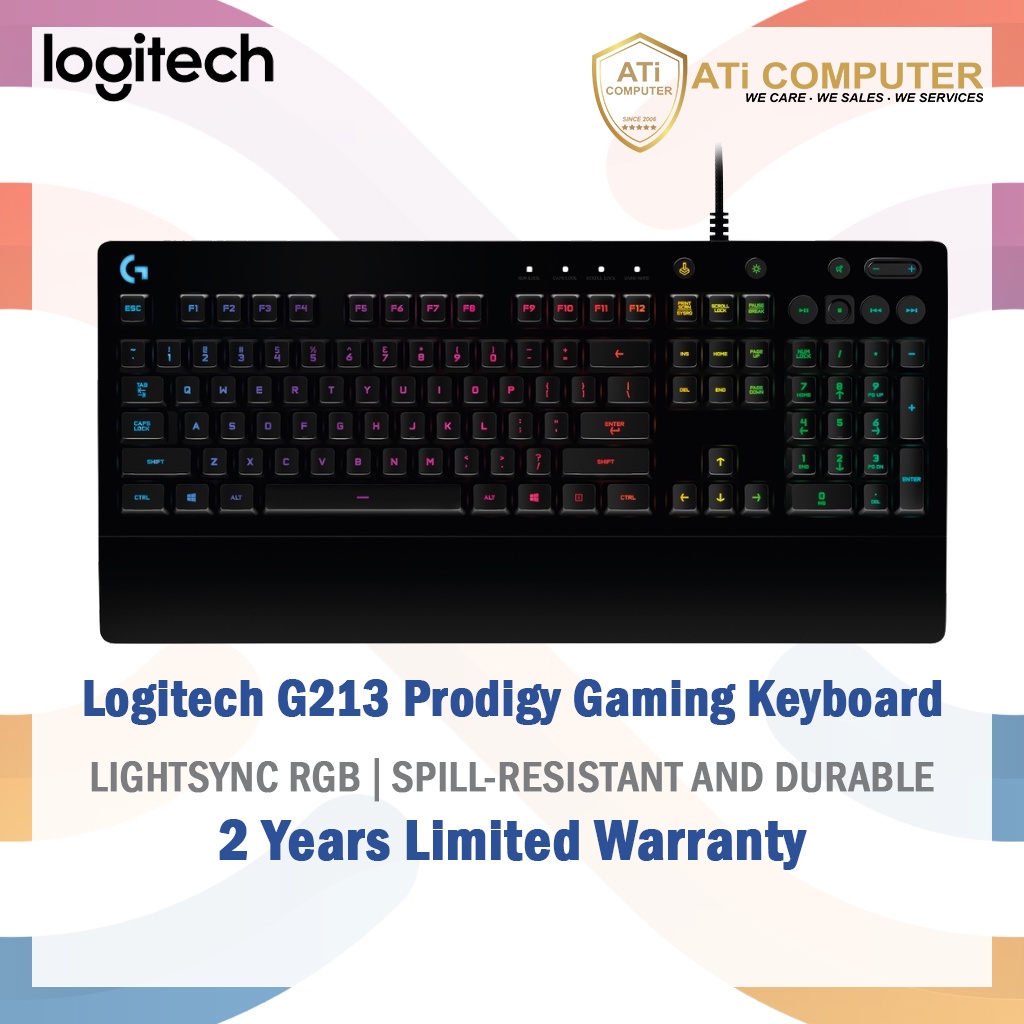 Logitech Gaming Keyboard G213 with LIGHTSYNC RGB Lightning, Onboard