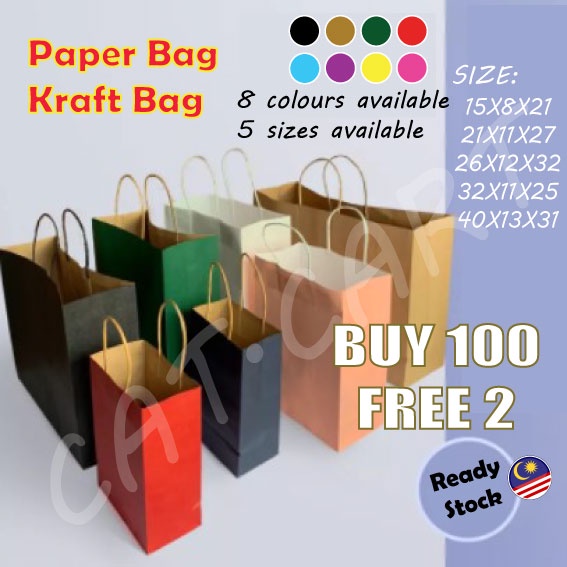 【Ready Stock JOHOR】Paper Bag Shopping Bag Gift Bag Event Bag Colourful Kraft Paper Bag Wedding Birthday Bag Souvenir Bag