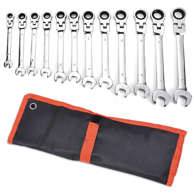 Details about   12pc 8-19mm Metric Flexible Head Ratcheting Wrench Combination Spanner Tool Set 