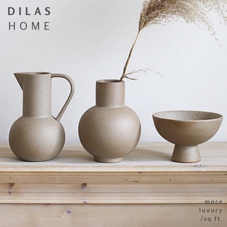 DILAS HOME Mid-Century Sculpture Bowl Bottle Jug Earthy Porcelain Ceramic Flower Vase Centrepiece Ornament Shelf Decor