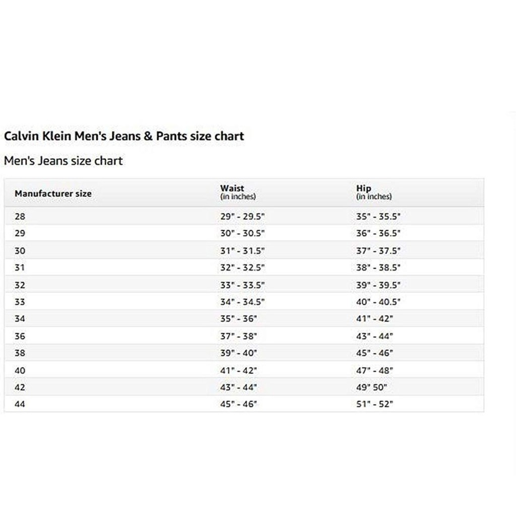 calvin klein pants size chart