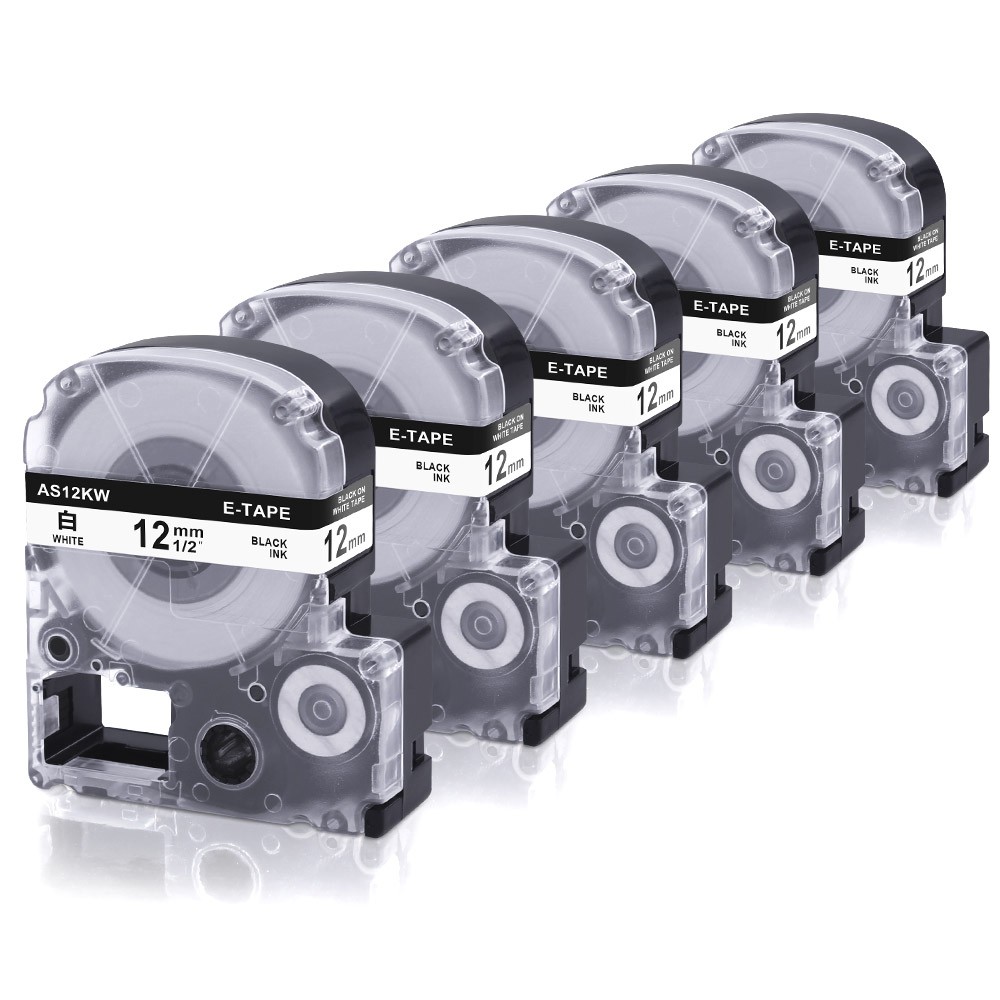 5 Pack LK4WBN LC4WBN SS12KW Label Tape Compatible Epson LabelWorks LW
