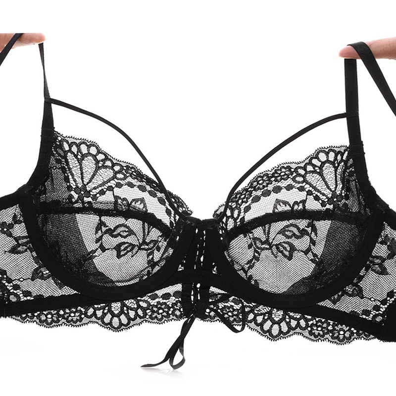 2021 Black Transparent Lace Bra And Panties Set Plus Size 40 42 Sexy