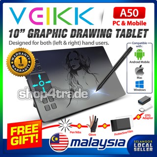 [Ready Stock] VEIKK A50 10 inch Graphic Drawing Tablet for PC & Android Mobile Phones Free OTG Adapter