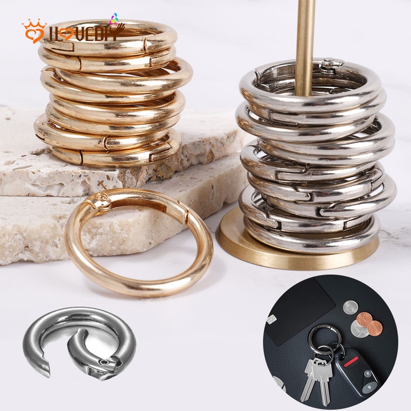 10Pcs/Pack Metal Ring Shaped Spring Clasps Hook Accessories Openable Bag Clips Keychain Hook Round Carabiner Connector for DIY Jewelry Dog Chain Buckles