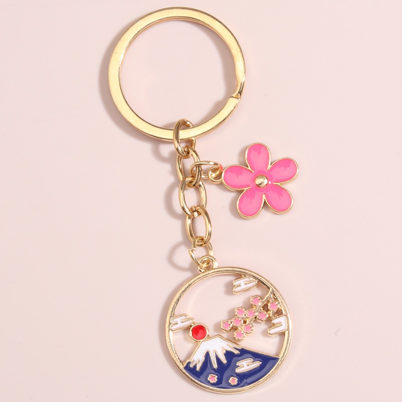 Cartoon Keychain Japan Fuji Mountain Sakura Key Ring Flower Enamel Key Chains Souvenir Gifts