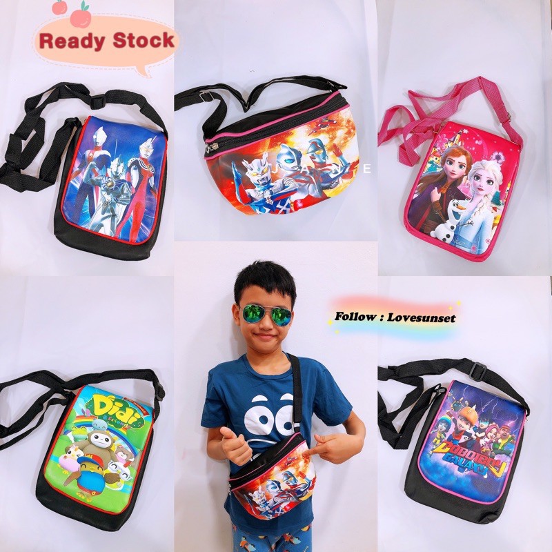 Beg Tangan Wanita Murah Sling Bag Kid Boy Girl Sling Bag Raya Budak Bag Budak Lelaki Perempuan Ultraman Spiderman Froz