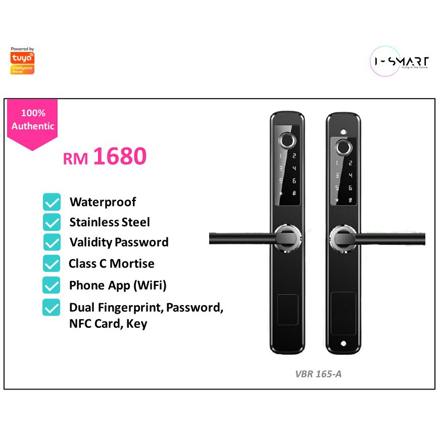 Tuya WiFi Smart Door Lock VBR-165A [APP Dual Fingerprint Password Keypad Card WiFi] Secure 100% Ori