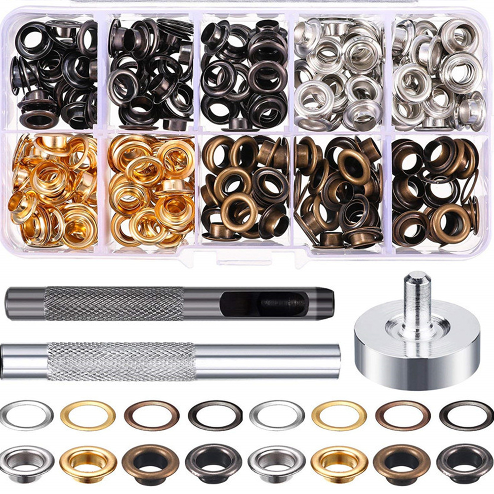 200Pcs 6mm Inner Diameter Grommet Metal Eyelet Installation Tool Copper Eyelet Button Shoe
