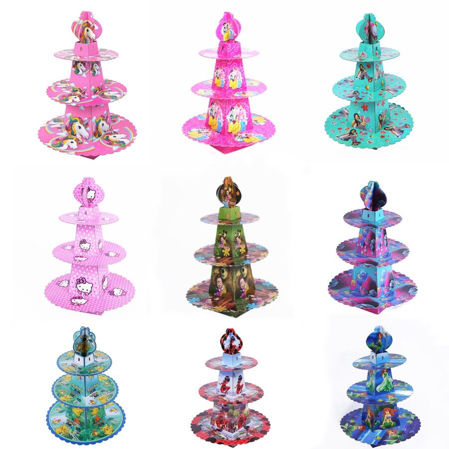 Cartoon Cupcake Stand Kids Happy Birthday Party Decoration Cartoon ...