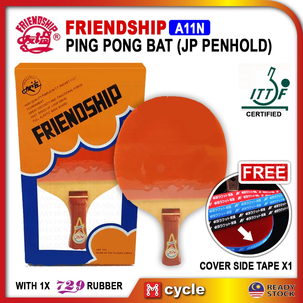 Friendship 729 A11N Ping Pong Bat with Rubber Japan Penhold with 729 RITC Rubber Ittf Certified