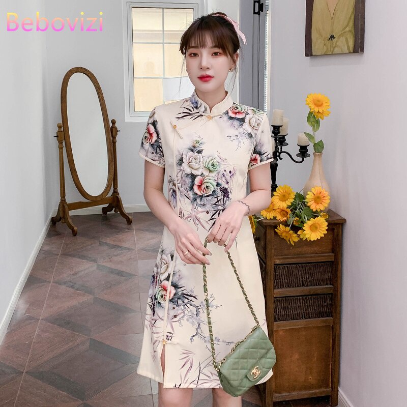 2021 Elegant Summer Casual Party Carnival Fashion Modern Cheongsam Dress  Women Short Sleeve Qipao Traditional Chinese Clothes | Shopee Malaysia