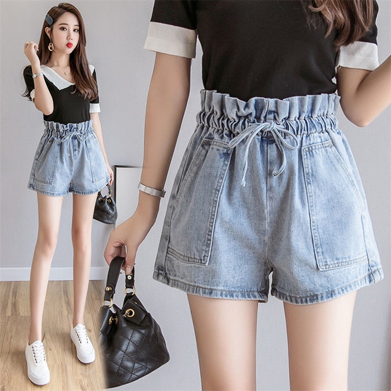 Denim Shorts Women's Summer New Korean Fashion High Waist Loose All-around Student Hot Pants Casual Flower Bracts