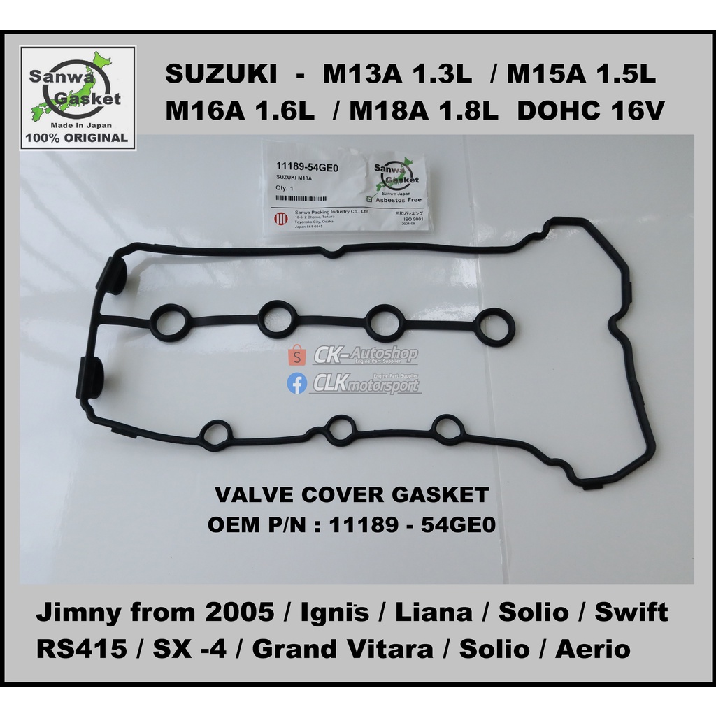 Suzuki Valve Cover Gasket M13A M15A M16A M18A SANWA Japan OEM P/N 11189