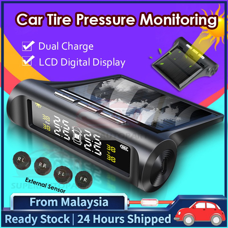 Car Wireless TPMS Tire Tyre Pressure Monitor System Solar Car Tire